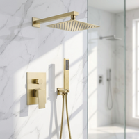 Offre Spéciale – Ensemble de Douche Mural Moderne Doré Brossé avec Mitigeur Chaud/Froid et Pommeau Pluie en Céramique pour Hôtels et Salles de Bain