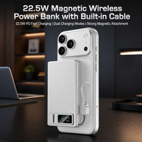 Chargeur sans fil magnétique rapide 22,5 W et batterie externe Li-Polymère avec support d'affichage LED et câble Type-C – Conception portable 2-en-1