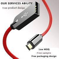 Kabel Micro USB V8 1m dengan Jalinan Nilon, Pengisian Cepat, PVC, Pelindung Jalinan Tembaga Murni, USB-A Male ke Micro Male untuk Data Komputer