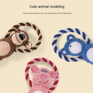Giocattoli per Cani Interattivi: Orso Blu, Maialino Rosa, Scimmia Marrone, Peluche Sonoro con Corda da Tirare - Product Image 3