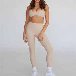 Ropa Deportiva de compresión para mujer, conjunto de mallas de Yoga con sujetador y espalda abierta, personalizada, OEM