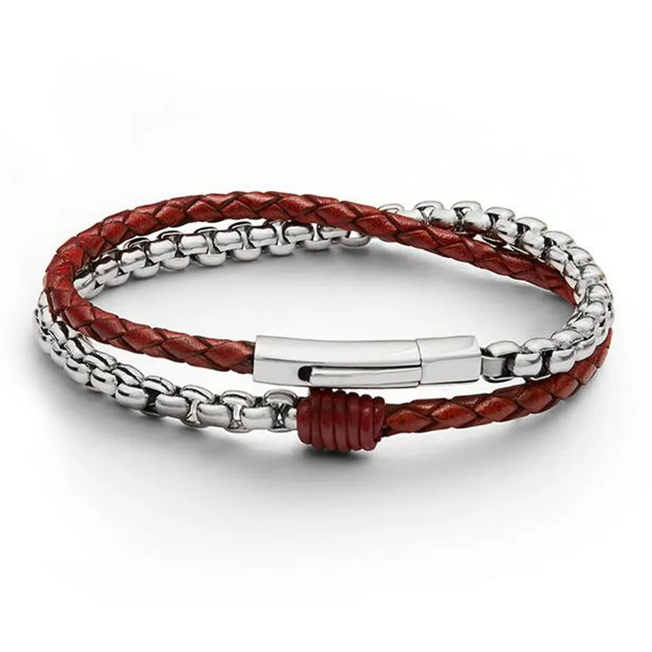 New Arrival Trendy Fashionable Personalized Leather Bracelets With Antique Silver Chain
