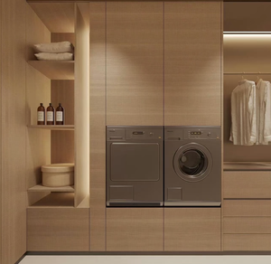 洗濯室収納家具用の吊り下げ棒付きカスタム一体型壁掛け積み重ね式ランドリーキャビネット - Product Image 6