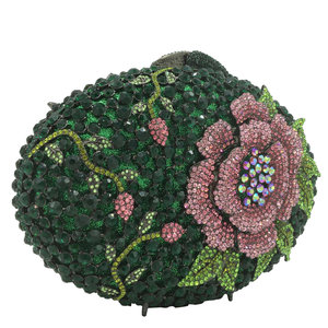 Bolso de Mano Elegante con Cristales para Mujer, Diseño de Flor Verde y Rosa, Ideal para Banquetes y Eventos Nocturnos - Product Image 2