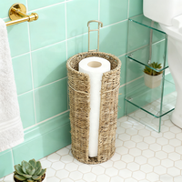 Porte-serviettes en papier tressé en jonc de mer, support de rouleau de comptoir rustique bohème, support vertical en rotin naturel pour rouleau de cuisine