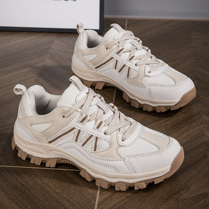 Zapatillas de Senderismo Unisex Blancas y Beige, Parte Superior de Malla Transpirable, Suela de Goma Antideslizante, Zapatos de Moda para Exteriores - Product Image 1
