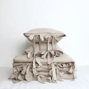 Linen Supplier Eco Friendly Bed Set 100% Linen Duvet Cover Bedding Set Ties Closure King Linen Duvet Cover