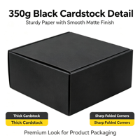 Boîte en carton rectangulaire noire pleine face, épaisseur 2 mm, matériau 350 g/m², emballage simple pour boîte surprise, plusieurs styles disponibles