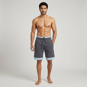 Men Casual Shorts Light Blue and Dark Grey Pair Soft Cotton <b>Blend</b> with Drawstring Waist and Side PocketsDDP shipping - Product Image 1