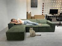 Canapé convertible modulaire en tissu fin, rembourré, avec cadre métallique plat, mousse infusée de gel, en forme de L, pour home cinéma