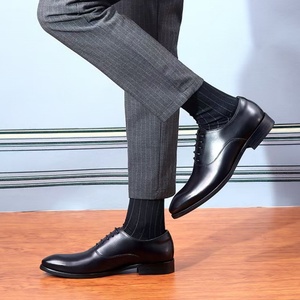 High-end Fashionable Luxurious Business Men's Handcrafted Cow Leather <b>Lace</b>-Up Platform Shoes with <b>Elastic</b> Band - Product Image 6