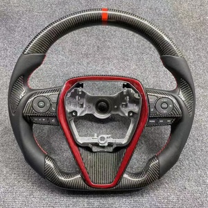 Volante de Fibra de Carbono Real Personalizado Compatible con Corolla Rav4 Camry 2018-2021, Negro con LED Incluido, Forma de D - Product Image 4