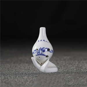 Ocarina en porcelaine bleue et blanche à 6 trous en forme de goutte d'eau, instrument de musique folklorique, cadeau souvenir, vente en gros - Product Image 3