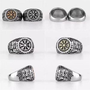 Nordic Viking <b>Rings</b> Greek Letter Stainless Steel Compass Gold Plated Signet <b>Ring</b> Men - Product Image 2