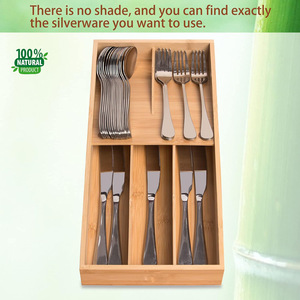 Organizador de cajones de cocina de bambú, bandeja rectangular para cubiertos, ahorro de espacio para almacenamiento de vajilla - Product Image 2