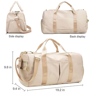 Sac de voyage imperméable beige grande capacité, sac de week-end, sac de sport, sac de nuit avec bandoulière - Product Image 4