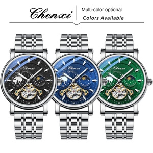 Orologio da uomo meccanico automatico Xinghe Lunar Hollow Flywheel con lancette, cinturino in pelle, cassa in lega, 44mm, impermeabile 30M, luminoso - Product Image 4