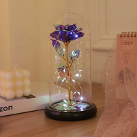 Vente en gros abat-jour en verre personnalisé rose éternelle fleur rose lumineuse décoration avec bande lumineuse LED pour la Saint-Valentin