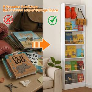 Étagères murales BH à 5 niveaux, bibliothèque en bois pour enfants, étagère à livres à suspendre derrière la porte avec crochets pour jouets et livres d'histoires - Product Image 2