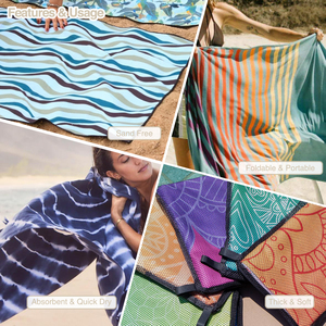 Logo personnalisé imprimé 80x160cm Serviette de plage super absorbante pliable en microfibre antidérapante avec sac fourre-tout Serviette 2-en-1 sans sable - Product Image 4