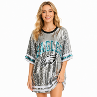 En gros, Maillot de supporter des Eagles pour le football américain NFL, vert Kelly, orné de paillettes brillantes, style chemise, pour le jour du match