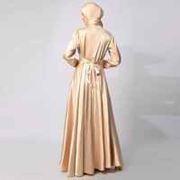Abaya de luxe sur mesure en satin doré, élégante et modeste, robe de soirée musulmane avec plis sur le devant, pour le Ramadan, l'Aïd, les fêtes, pour femmes