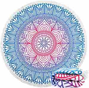 Serviettes de plage rondes en microfibre personnalisées avec monogramme Lilly, imprimées par sublimation, à bas prix, promotionnelles, avec franges, sans sable, pour l'été - Product Image 2