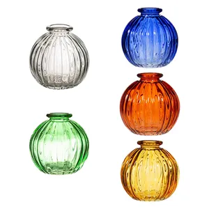 批发仿古小南瓜玻璃花瓶圆形透明装饰花卉花瓶家用彩色玻璃芽花瓶