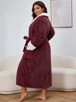 Robes décontractées vintage en tricot polaire 100 % polyester pour femmes grandes tailles, col en V, manches longues, taille élastique, respirantes, automne/printemps