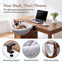 Hamac de bureau pour chat avec deux pinces, amovible et lavable, lit pour chat en peluche douce antidérapante pour les grands chats