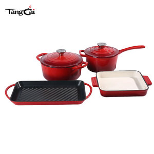Ensemble d'ustensiles de cuisson en fonte écologiques et durables antiadhésifs - Cocotte 5QT, <span class=keywords><strong>Casserole</strong></span> 3QT, Plaque de cuisson <span class=keywords><strong>rectangulaire</strong></span> et Plaque à rôtir, Compatible four - Product Image 3