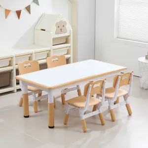 Table et chaises pour enfants Table et 4 chaises réglables en hauteur pour tout-petits Table d'activités artistiques pour enfants Bureau d'étude pour enfants en plastique
