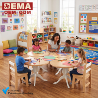 Table de conférence ronde en bois massif EMA pour enfants, petit bureau d'activités en bois pour les groupes, idéal pour les discussions collaboratives en maternelle