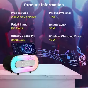 Bluetooth Speaker Alarm Clock With Wireless Charger LED Night Light 2500mAh Battery RGB Smart Speaker For Bedroom Home Outdoor