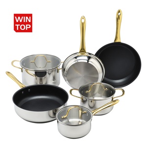 Toptan özel altın renk kolları 9 parça paslanmaz çelik indüksiyon güvenli tencere ve tavalar toksik olmayan mutfak tencere seti - Product Image 1