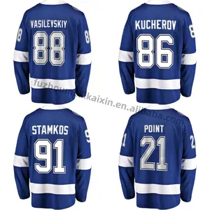 定制坦帕湾城市缝制男子蓝色闪电队制服 #88 Vasilevskiy #21点 #91 Stamkos曲棍球球衣顶级品质