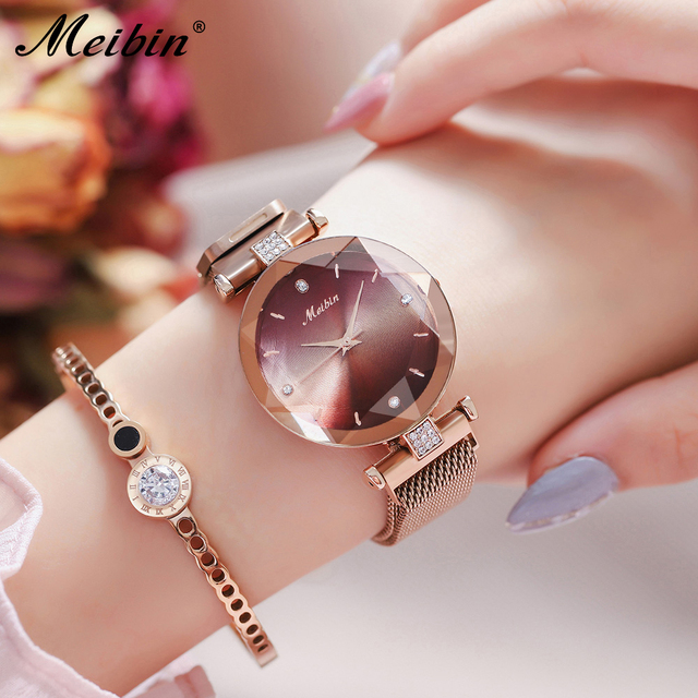 MEIBIN 1315 Top Brand Luxury Quartz Watches for Women Stainless Steel Belt Wrist Waterproof Watch