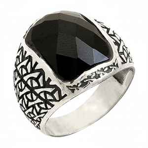 925K Sterling Silver Turkish Faceted Onyx Men <b>Ring</b> - Product Image 2