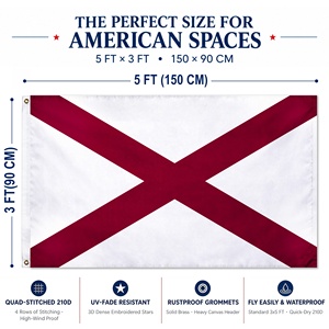 Drapeau de l'État de l'Alabama des États-Unis, 3x5 pieds, brodé et cousu, en toile de nylon 210D robuste, avec œillets en laiton, résistant aux intempéries, vente en gros - Product Image 2