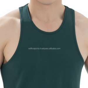 Custom design cotton tank top for <b>men</b> with dropped armholes and stylish athletic look for gym and sportswear use - Product Image 1