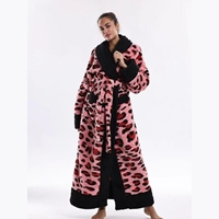 Peignoir en flanelle léopard doux et moelleux pour femme, sans capuche, imprimé léopard, pour l'hiver froid, vêtements de nuit pour la chambre
