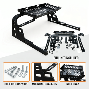 Roll Bar Gantry Baja Karbon dengan Lampu LED 125x77x14cm 2 in 1 Rak Bagasi Pelindung Belakang untuk Navarre Navara NP300 - Product Image 4