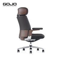 Silla Ejecutiva Moderna de Oficina con Marco de Madera y Cuero, Altura Ajustable, Respaldo Alto Reclinable, Soporte para el Cuello Giratorio