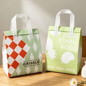 Custom Logo Printed Stylish Non Woven Fabric Aluminum Foil Lined Thermal BBQ Hot Food Beverage Delivery Takeout Packaging Bags - Product Image 1