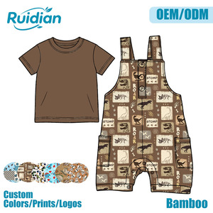 Conjunto de Ropa para Niños Pequeños, Camiseta de Bambú con Estampado y Pantalones con <span class=keywords><strong>Tirantes</strong></span> y Bolsillos, Botones a Presión en la Entrepierna, Conjunto de 2 Piezas para Niños Pequeños - Product Image 2