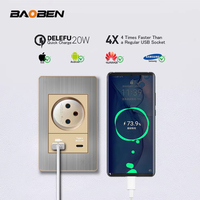 BAOBEN Prise murale USB Type C à charge rapide en acier inoxydable gris, norme israélienne, interrupteur d'éclairage, télévision par satellite, Tel CAT5 CAT6