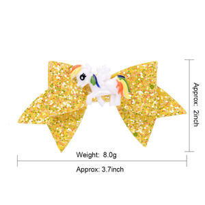 3.7 ''coupe dessin animé paillettes licorne pinces à cheveux noeud licorne enfants princesse cheveux accessoires été paillettes pince à cheveux - Product Image 4