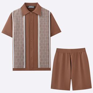 Euro-US Men's Jacquard Knit Polo <strong>Set</strong> | Cooling Silk 2-Piece Outfit | Summer Breathable Casual <strong>Twin</strong> <strong>Set</strong> - Product Image 2