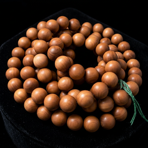 Religious Buddhist Wood Carved Beads Natural Dark Golden Brown Round Sculpture From Rajasthan by Riddhi Siddhi - Product Image 1