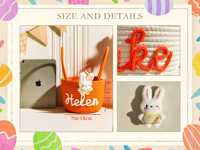 Kaiyue Panier de Pâques personnalisable Seau de lapin en peluche personnalisé Nom brodé Cadeaux de Pâques tricotés à la main purs pour